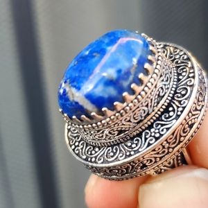 New Lapis Lazuli 925 Silver Statement Ring.
